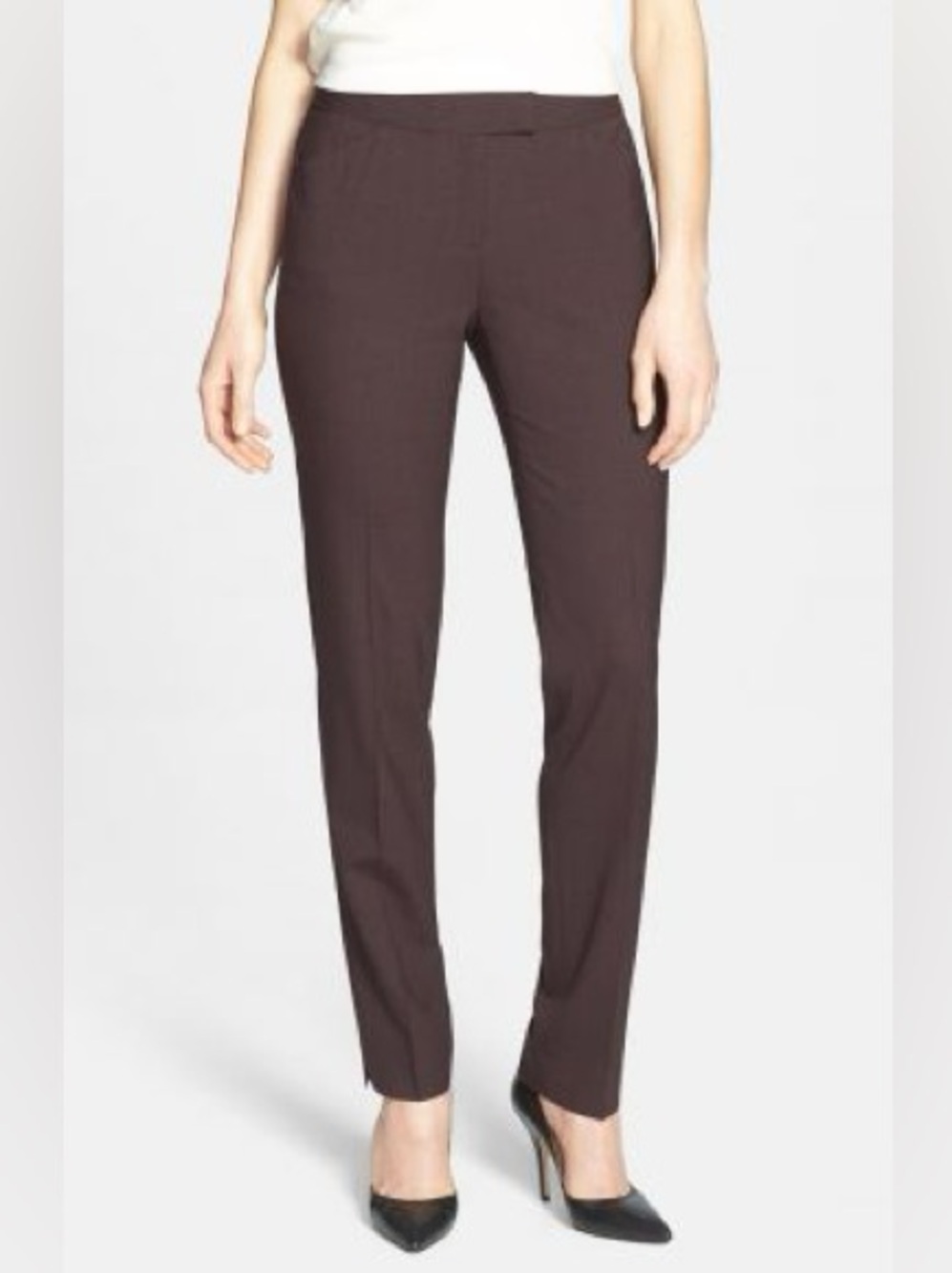 LAFAYETTE 148 NY Irving Dark Brown Stretch Wool Pants Size 12 EUC